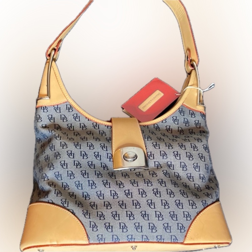 Dooney & Bourke Tan and Brown Shoulder Bag with Leather Trim